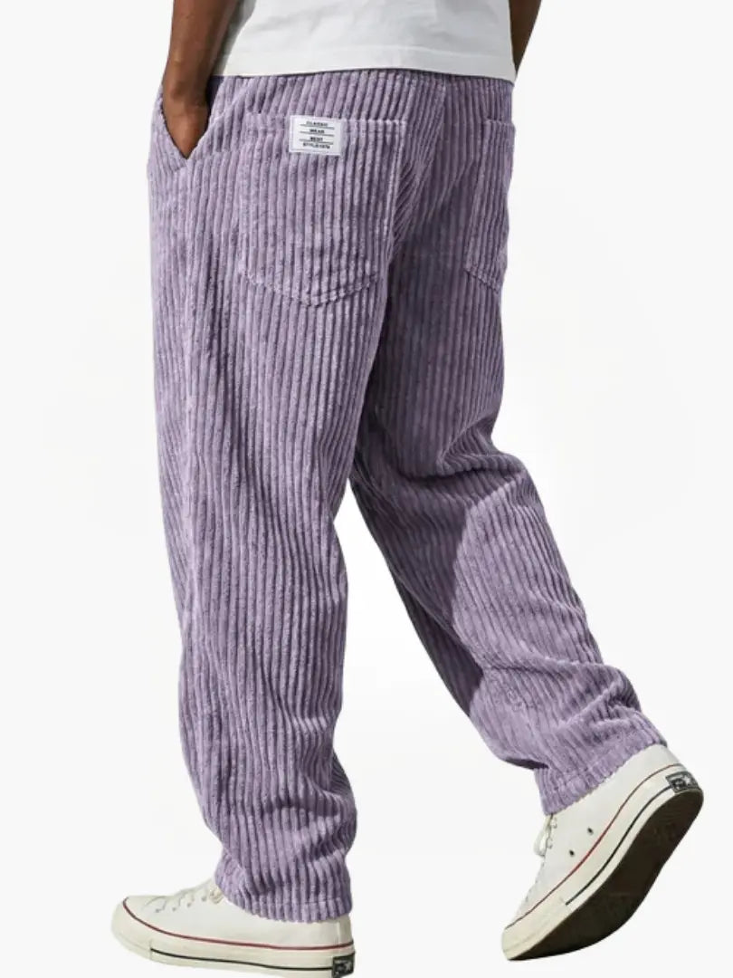 Men's Corduroy Trousers - Relaxed Fit, Elastic Waistband