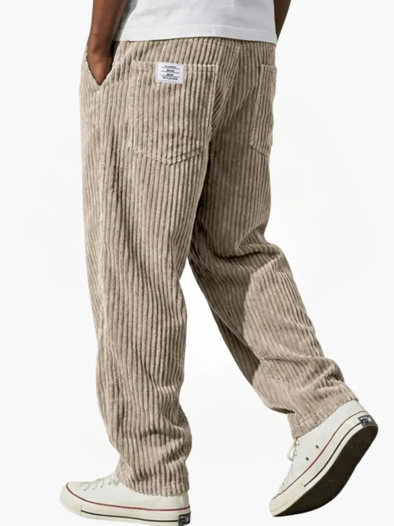 Men's Corduroy Trousers - Relaxed Fit, Elastic Waistband