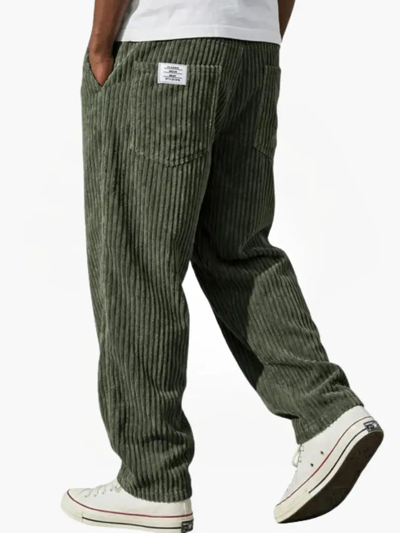 Men's Corduroy Trousers - Relaxed Fit, Elastic Waistband