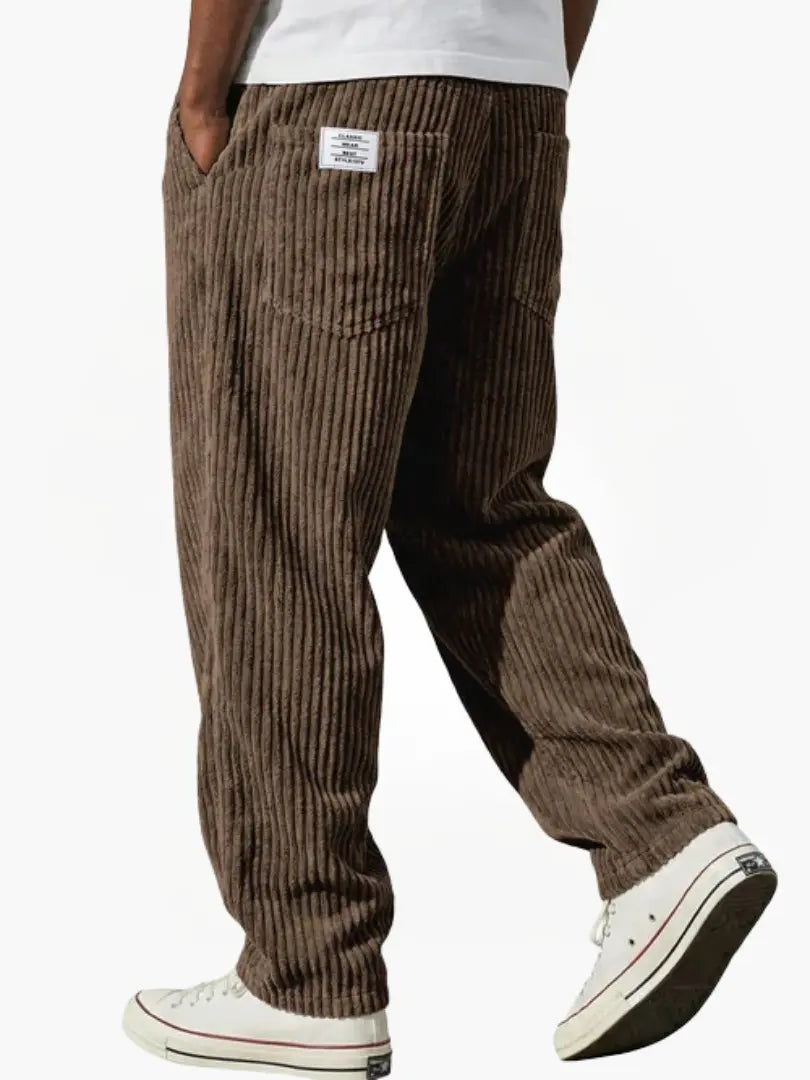 Men's Corduroy Trousers - Relaxed Fit, Elastic Waistband